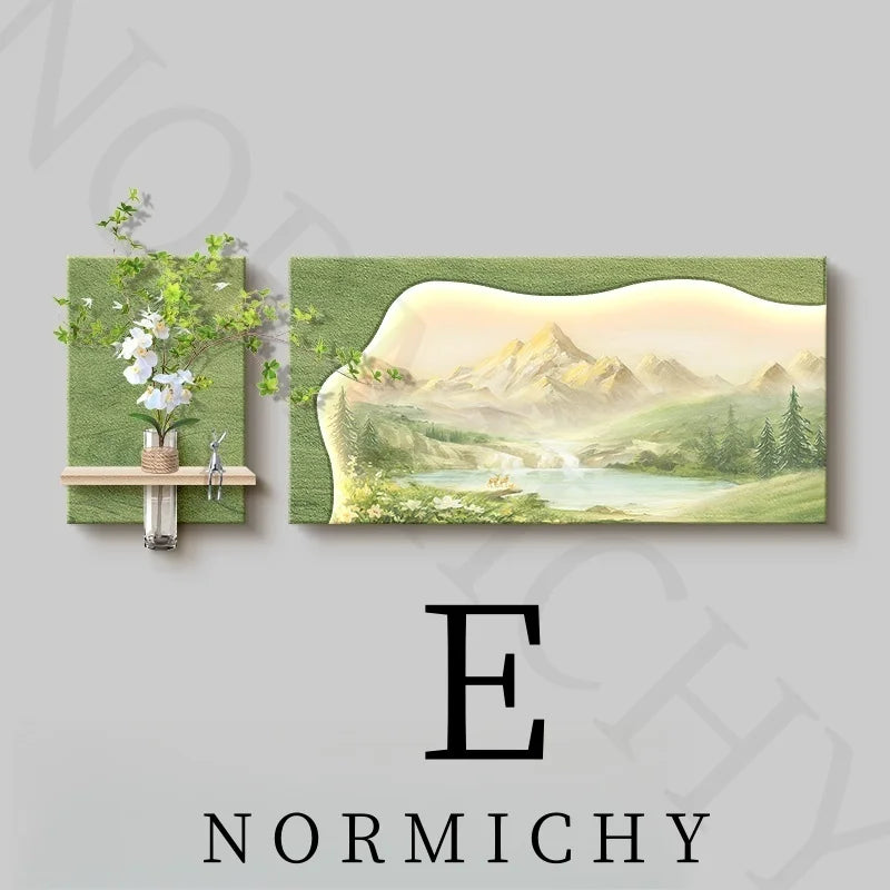 Simple Living Room Decoration Painting Natural Wood Sunshine Sofa Background Wall Hanging Painting High-End Landscape Wall Lamp