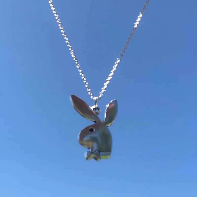 Kawaii Bunny Charm Pendant Necklace y2k Fashion Vintage Jewelry Statement Necklace