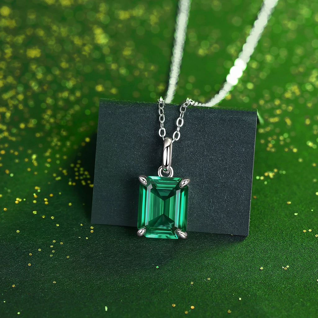 JIUZUAN Green Lab Emerald Pendant Necklace 925 Silver 18K Gold Plated Elegant Jewelry Gift for Women Comes with GRA Certificate