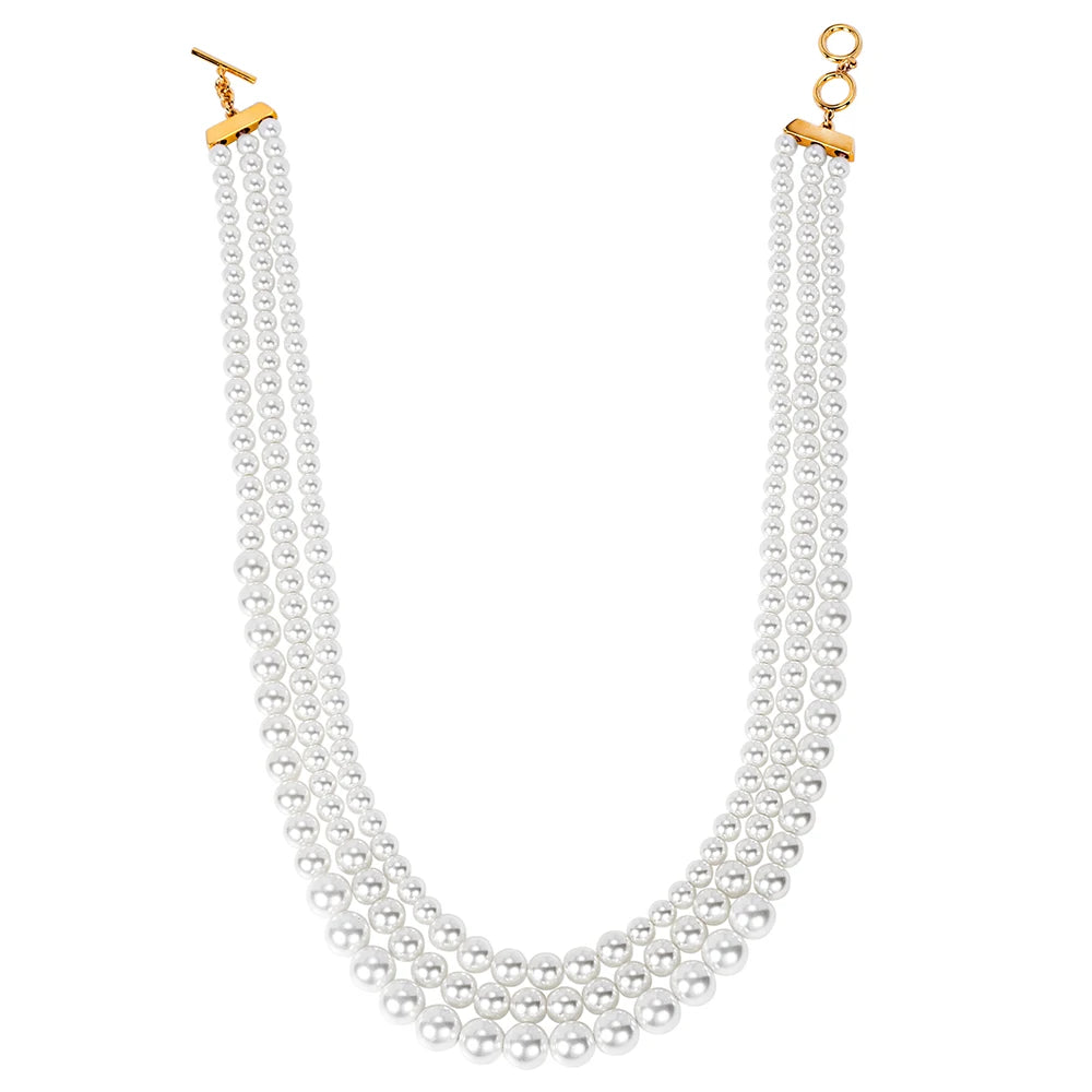 18K Gold Plated Multi-Layered Imitation Pearl Long Sweater Chain Necklace for Women Vintage Body Chain Party Wear Accessories