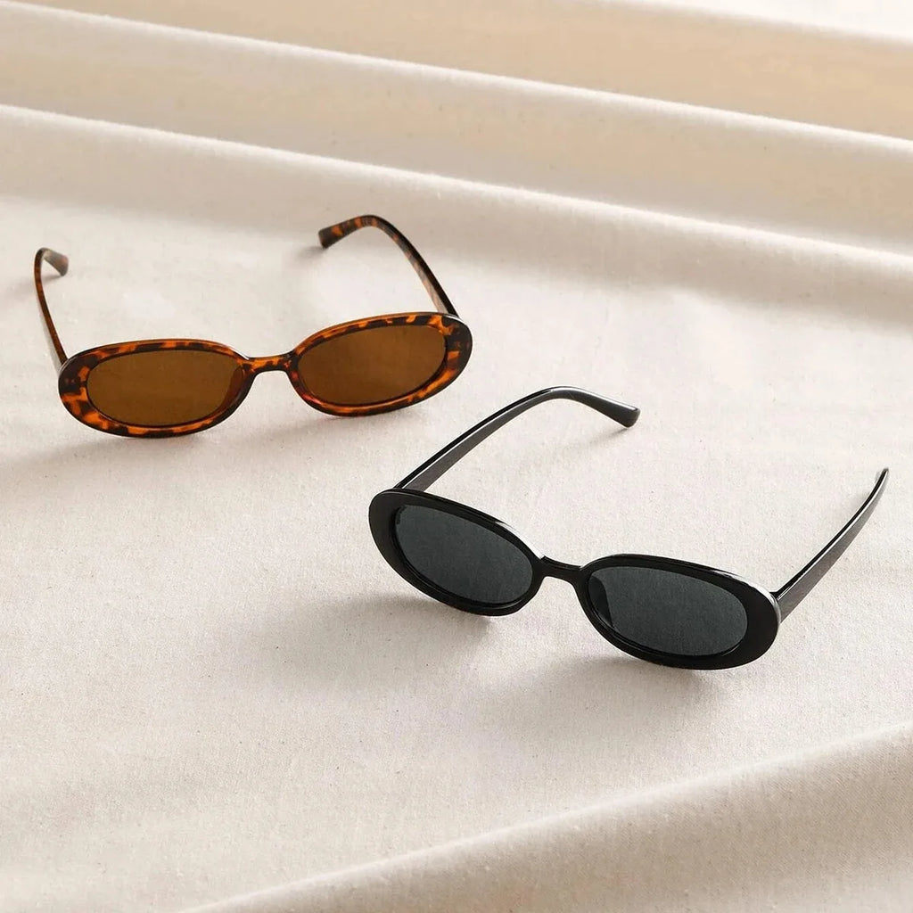 2PCS Women Small Oval Sunglasses Vintage Women's Brand Designer Sun Glasses Fashion UV Protection Shades