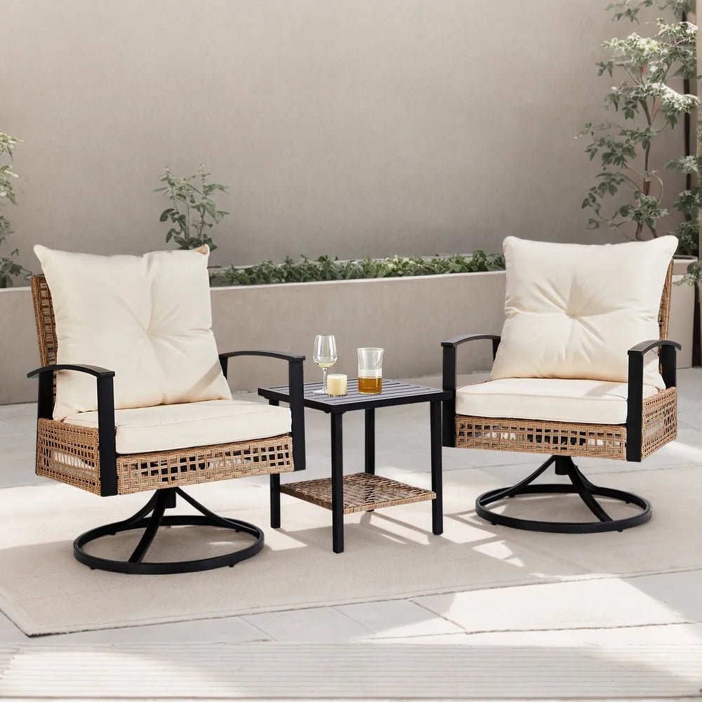 Set of 3 In/Outdoor Garden Swivel Rocker Patio Chair and Table 360Degrees Yellow