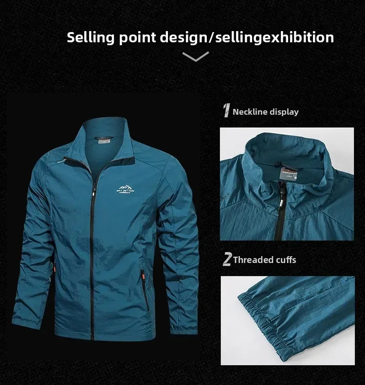 UPF100+ Men Summer Windbreaker Zip Pockets Uv Sun Protection Jackets Breathable Ultra-light Clothes Outdoor Skin Thin Coats Camp