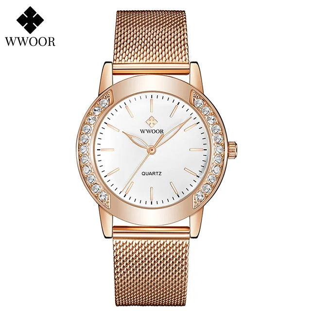 Diamond Watch For WWOOR Women Dress Simple Clock Ladies Quartz Bracelet Wristwatch Elegant Watches Gift For Women Reloj Hombre