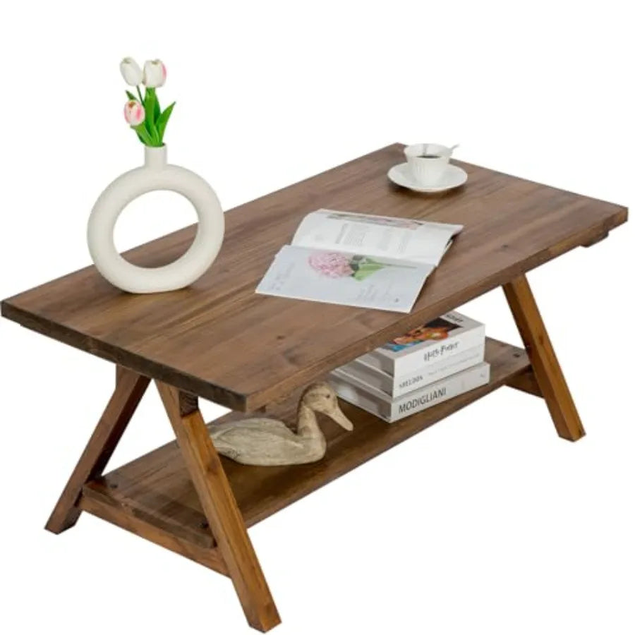 Solid Wood Coffee Table 42.5 Firwood Farmhouse Rustic Wooden Coffee Tables for Living Room Solid Firwood Rectangle Coffee Table