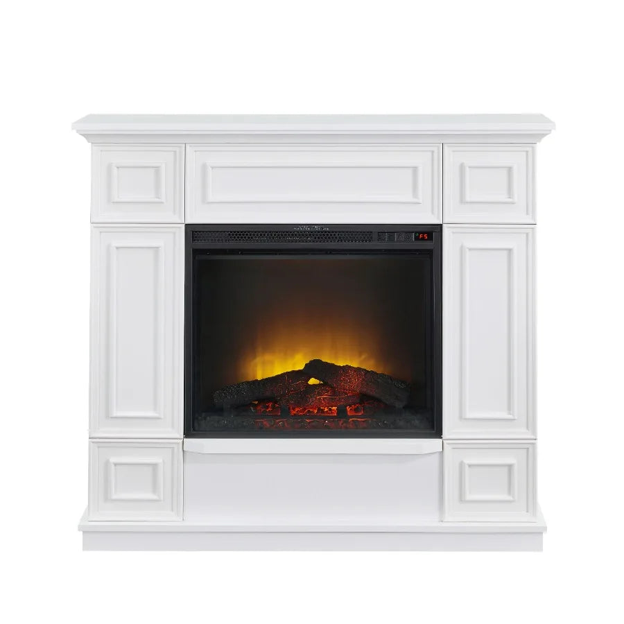 Modern FreeStanding Electric Fireplace with 43.31 Inch Heated Display in White Finish for Cozy Living Room Ambiance EnergyEffic