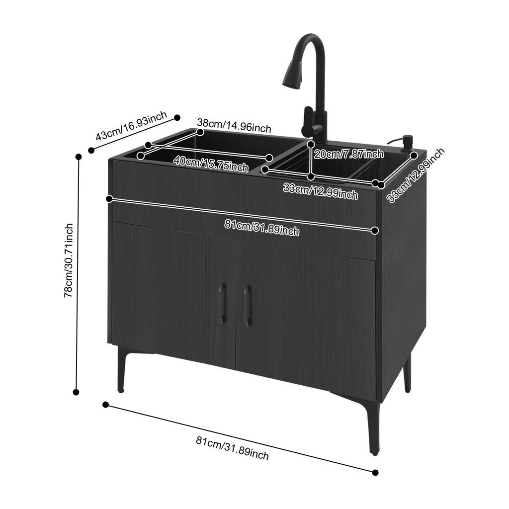 Laundry Sink with Cabinet Sink with Pull-Out Faucet and Cabinet Freestanding Kitchen Sink