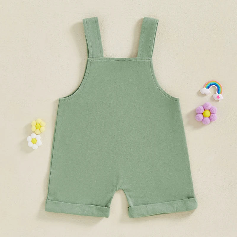 Infant Toddler Denim Overalls Sleeveless Square Neck Front Pocket Suspender Shorts Baby Romper Jumpsuit for Boys Girls