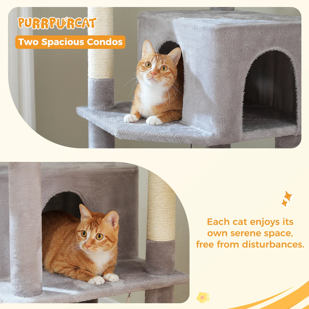 190cm Large Cat Tree 6-Level Cat Tower with 2 Big Perches,Cozy Hammocks,Natural Sisal Rope,2 Cat Condo,Pompoms for Indoor Cats