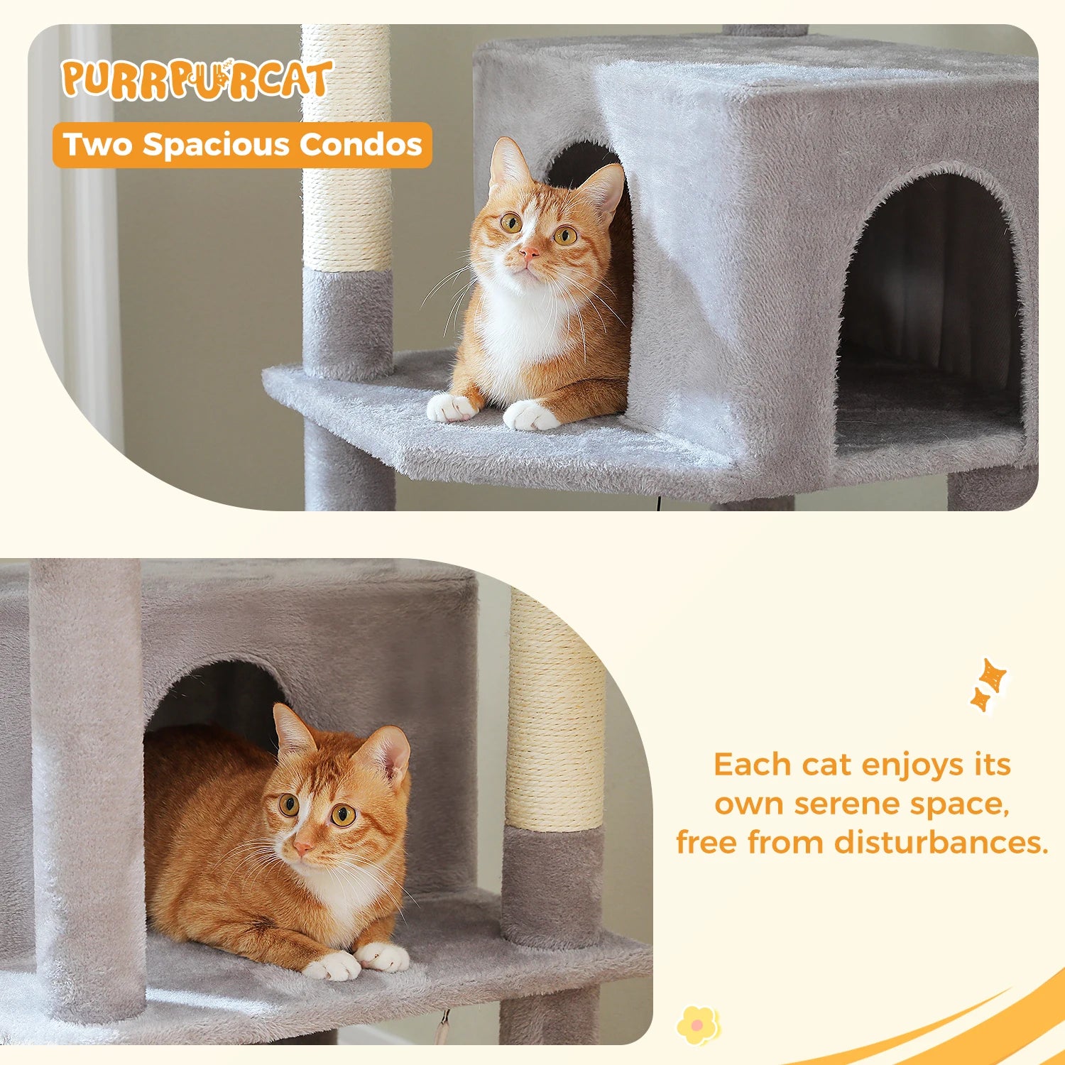 190cm Large Cat Tree 6-Level Cat Tower with 2 Big Perches,Cozy Hammocks,Natural Sisal Rope,2 Cat Condo,Pompoms for Indoor Cats