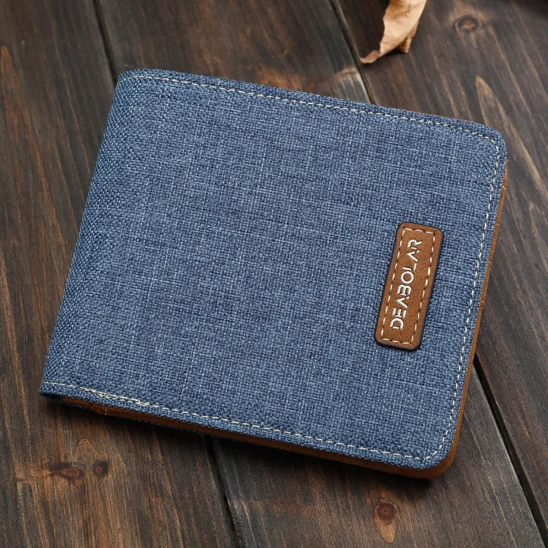 Men's Short Wallet Cowboy Canvas Business Male Super Thin Small Money Vintage Korean Version Citrill Tide Wholesale Solid Color