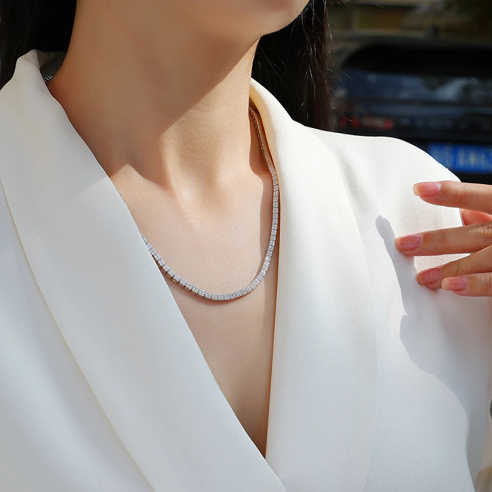 JIUZUAN Moissanite Tennis Necklace 925 Sterling Silver 18K Gold Plated Classic Style for Women Gift with GRA Certificate