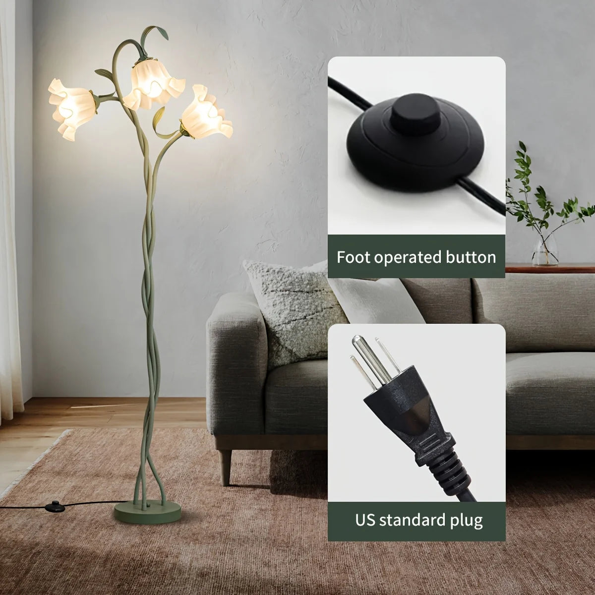 Modern Art Flower Floor Lamp, Flexible Arm Creative DIY Shape 3-Color Temperatures LED Corner Floor Lamp