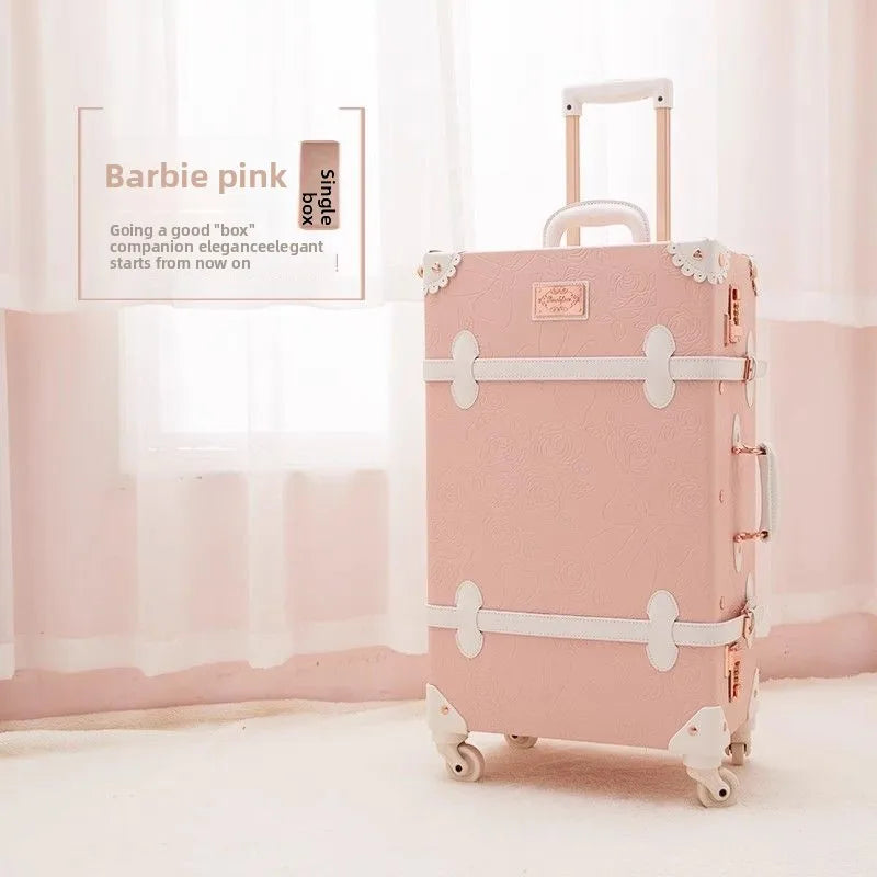 Vintage Style Luggage Carry On Trolley Suitcase With 360° Wheels For Women Men In Pink 20 22 24 26 Inch Cute Retro Travel Bag