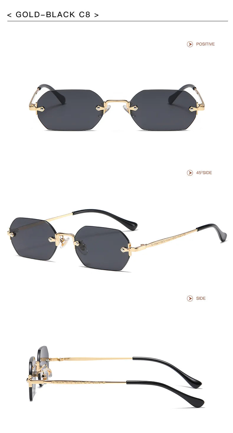 Vintage Rimless Polygon Sunglasses Women Men Luxury Brand Designer Popular Travel Small Frame Sun Glasses Ladies