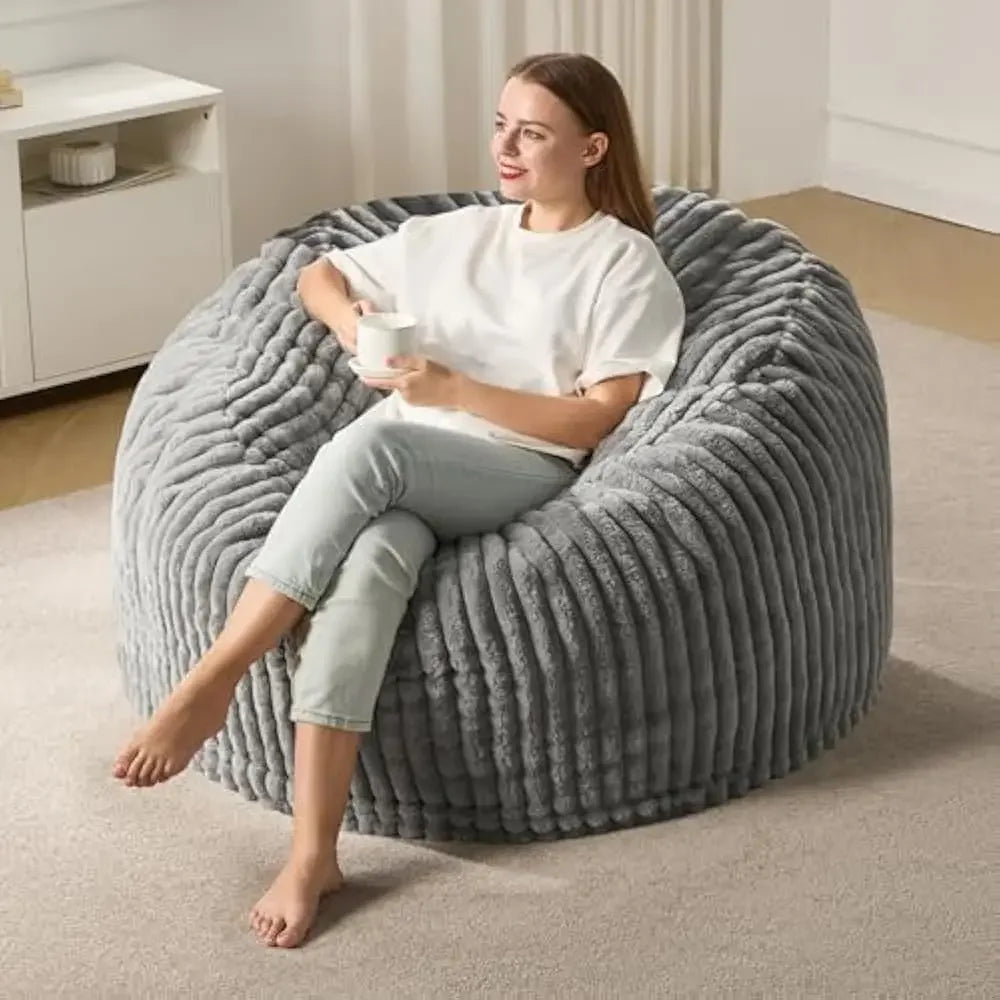 5ft Bean Bag Chairs, for Adults Large Beanbag Chair w/Stripe Plush Cover Big, bean bag Chair for Living Room Bedroom Dorm Office