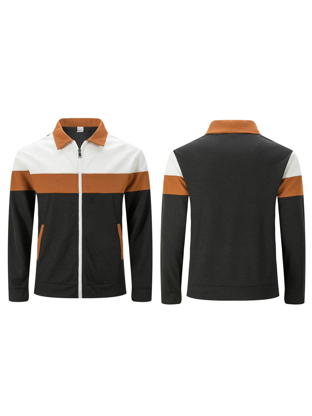 Men s Casual Lapel Collar Zip Up Jacket with Patchwork Design Pockets and Stylish Outerwear for Fall Fashion