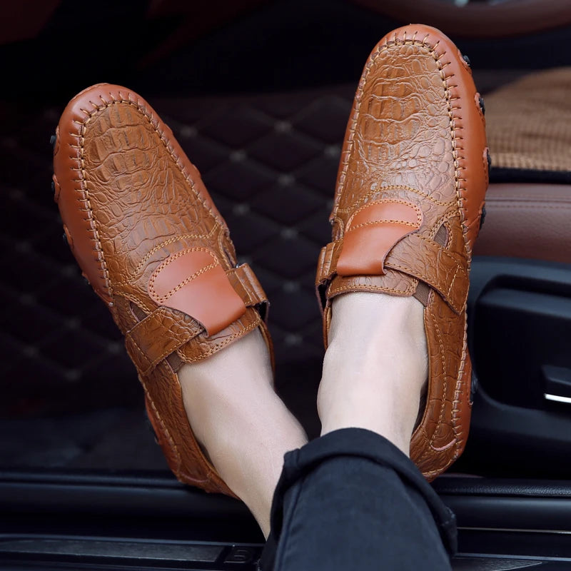 Premium Men's Handmade Croc-Embossed Loafers Comfortable Driving Shoes with Rubber Outsole & Arch Support for Daily Comfort