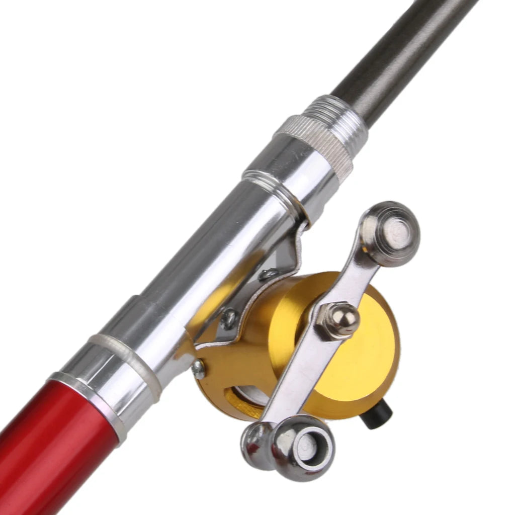 Red Mini Pocket Alloy Fish Pen Fishing Rod Pole w/ Baitcasting Reel