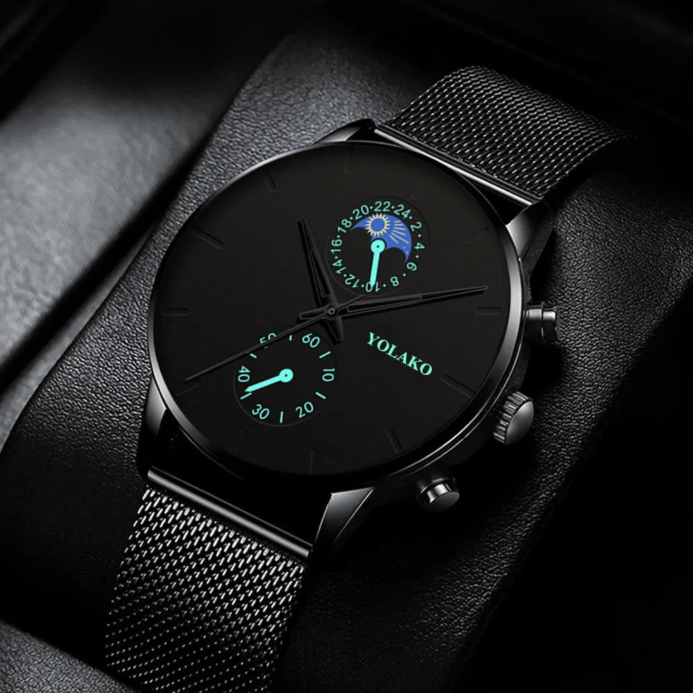 Reloj Hombre Mens Watches Luxury Stainless Steel Mesh Belt Quartz Wristwatch Men Business Calendar Clock Relogio Masculino
