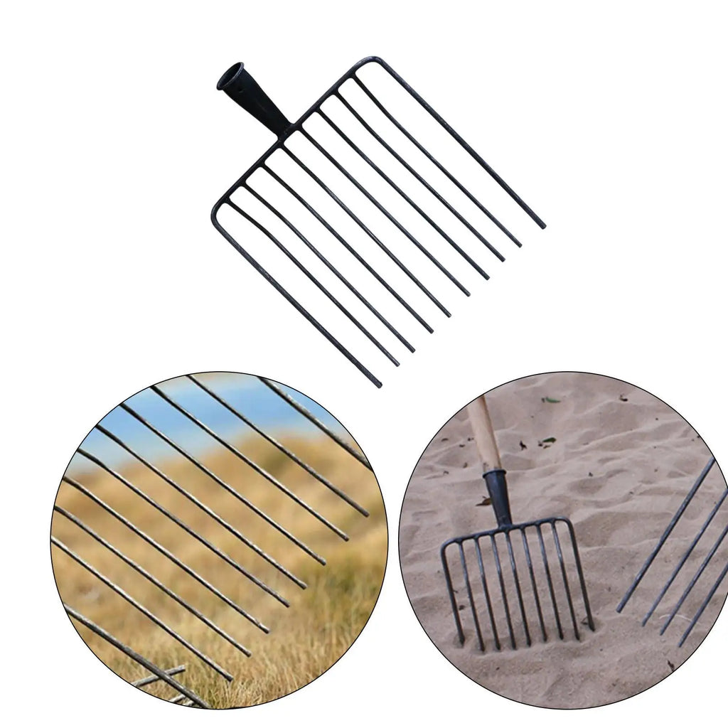 Pitchfork Tool Replacement Head, Agricultural Fork for Garden Tasks 9 teeth Steel Stall Shaving Fork for Lawns Road Maintenance
