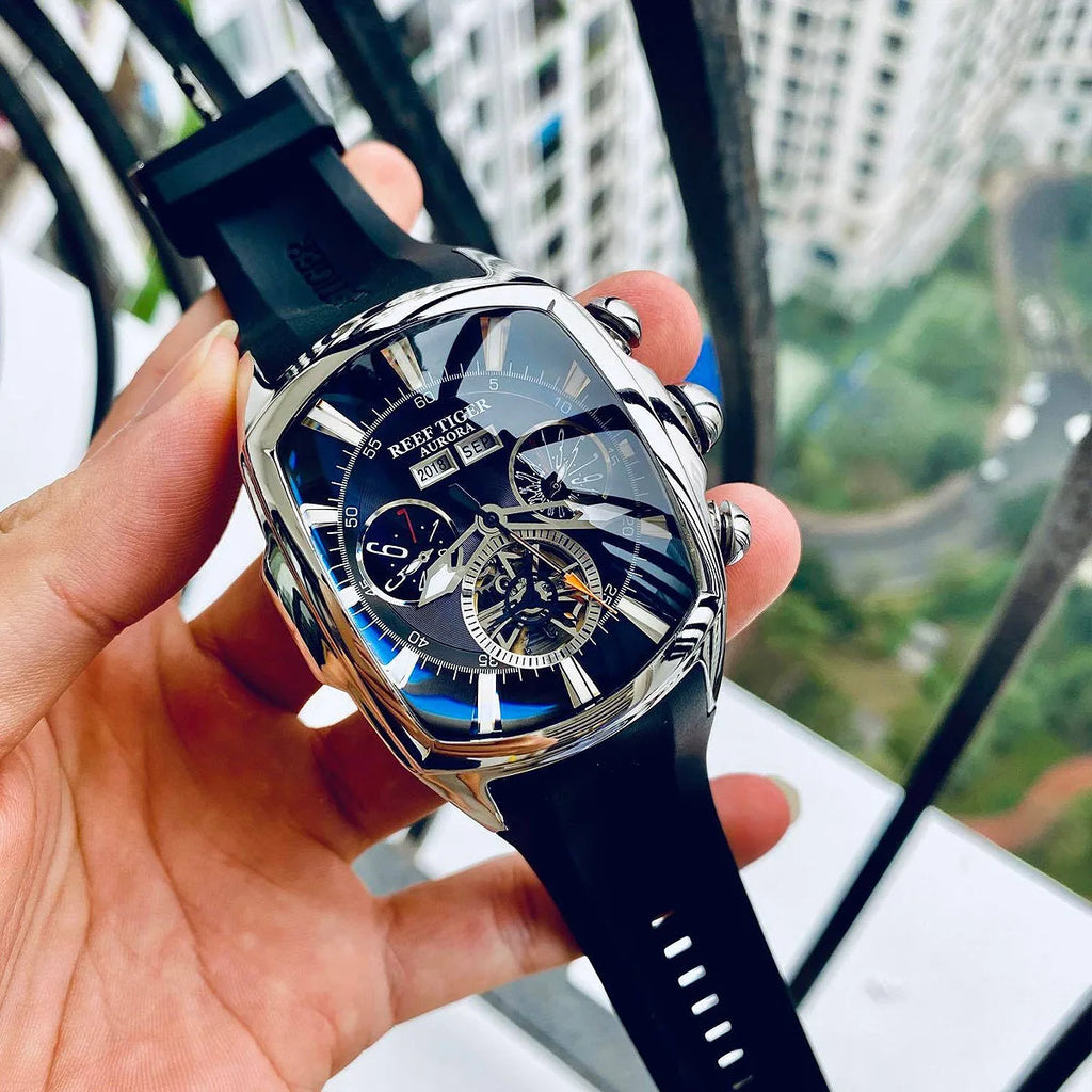 reef tiger brand men's fully automatic mechanical watch, business men's watch, personalized and fashionable men's sports watch