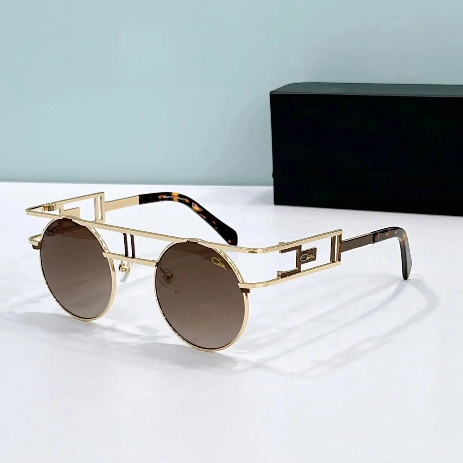 Original CCAZAL MOD958 Fashion Circular Gold Alloy Frame Men Sunglasses Classic Casual UV400 Gradient Retro Women Couple Eyewear