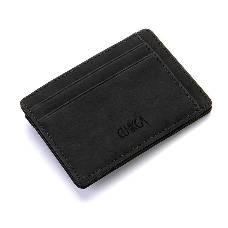 Men Ultra Thin PU Leather Mini Small Magic Wallet with Zipper Coin Pocket Purse Women Pouch Plastic Credit Bank Card Case Holder