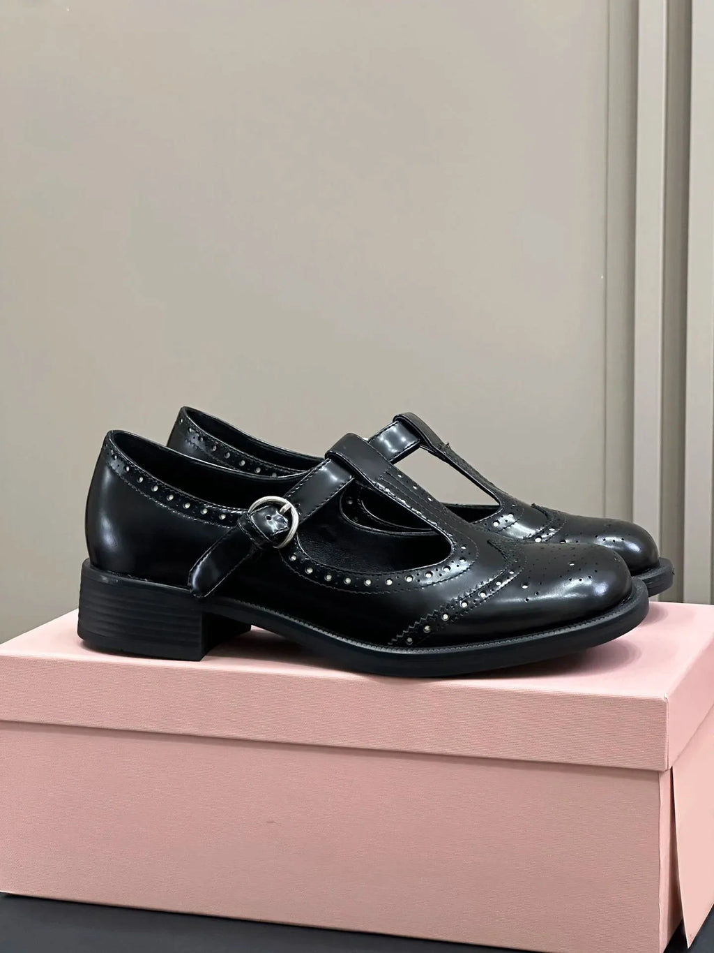 Women's Shoes Mary Jane Leather T-strap Brogue Shoes Monk Strap