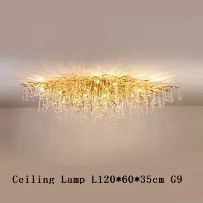 Luxurious Water Drop Golden Base Decorations for Home Light Tree Branch Customize Foyer Luxury Crystal Chandelier