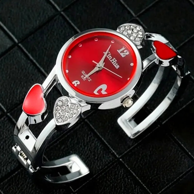 Women Vintage Heart Watch Design Quartz Fashion Silver Classic Crystal Stainless Steel Luxury Wristwatch Mujer Relogios Feminine
