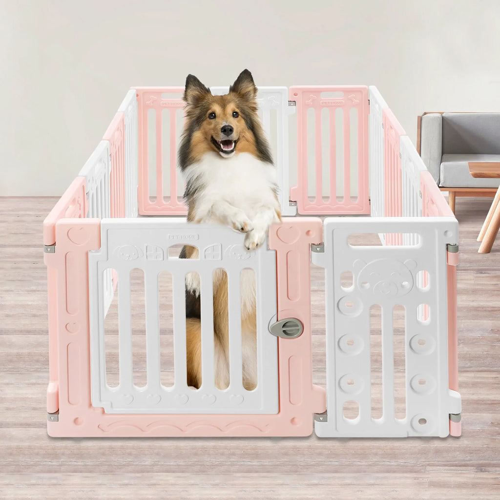 ﻿ Bone Patterns Freestanding Dog Playpen Dog Playpen with Door Portable Pet Safety Fence Puppies Small  Medium Dogs 11 Panels