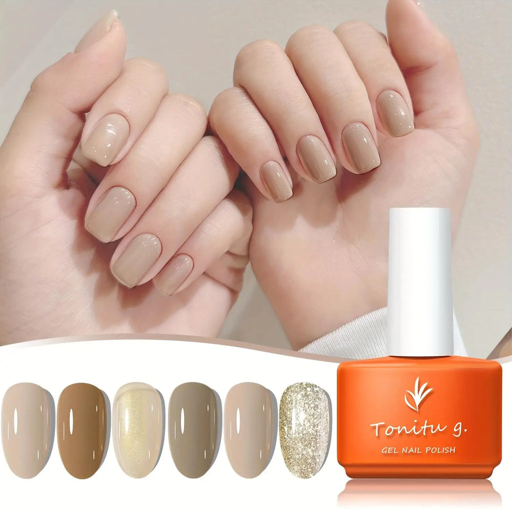 Gel Nail Polish Set 6 Colors, Glitter Golden, Silvery, Macaron, Red, Gel Set, Soak Off UV/LED,  for Salon Manicure and Home DIY