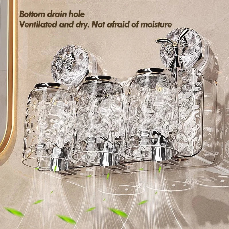 Bathroom Toothbrush Holder With Glacier Pattern Wall Mounted Non Perforated Suction Cup Storage Rack Toothbrush Set Storage Rack