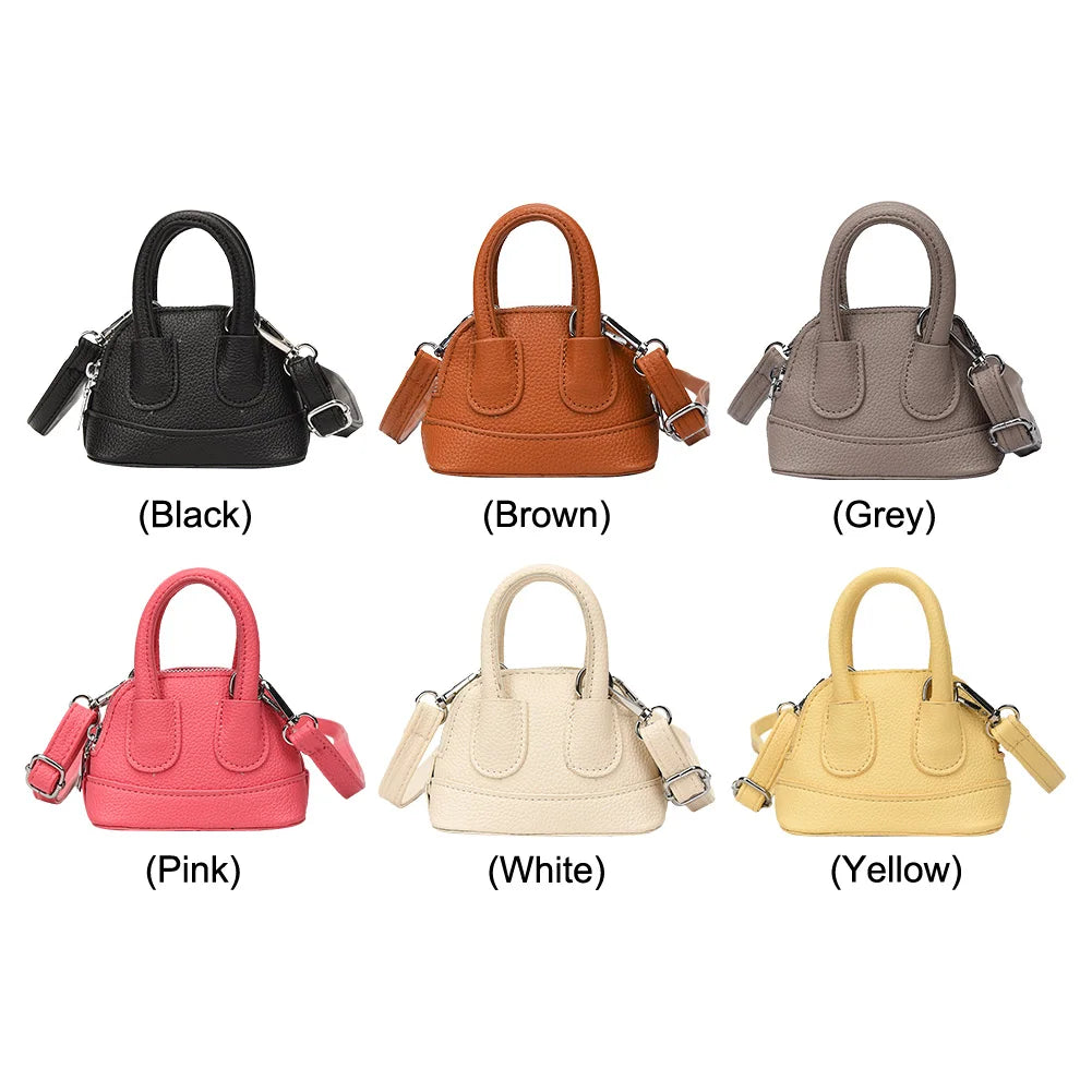 Shoulder Bag for Women Mini Shell Handbag PU Leather with Zipper Top Handle Bag Solid Color Clutch Purse for Work Travel