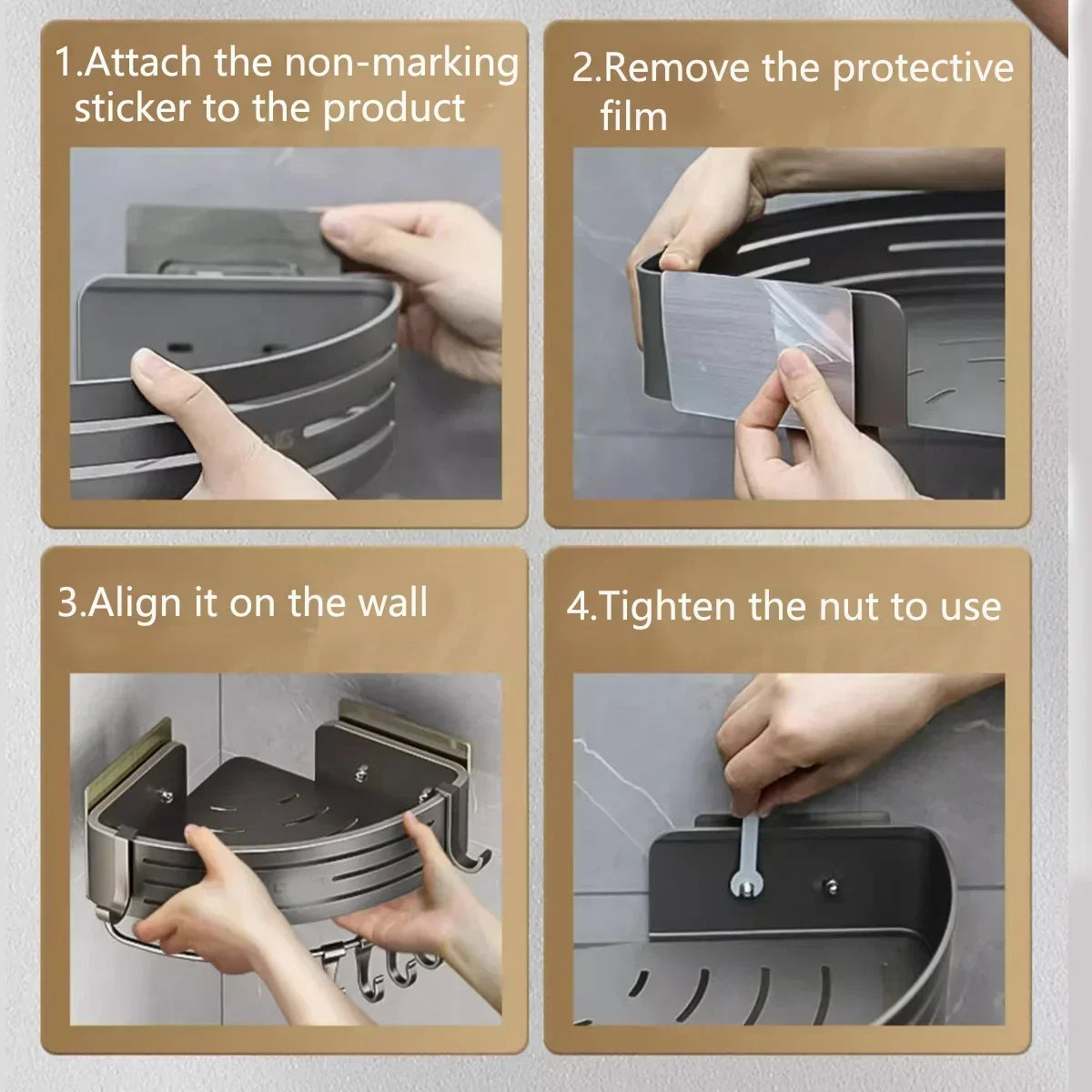 1-2PCS Shower Corner Shelf with Towel Bar Hook Space Aluminum Bathroom Shelf Without Drilling Shampoo Holder Bathroom Accessorie