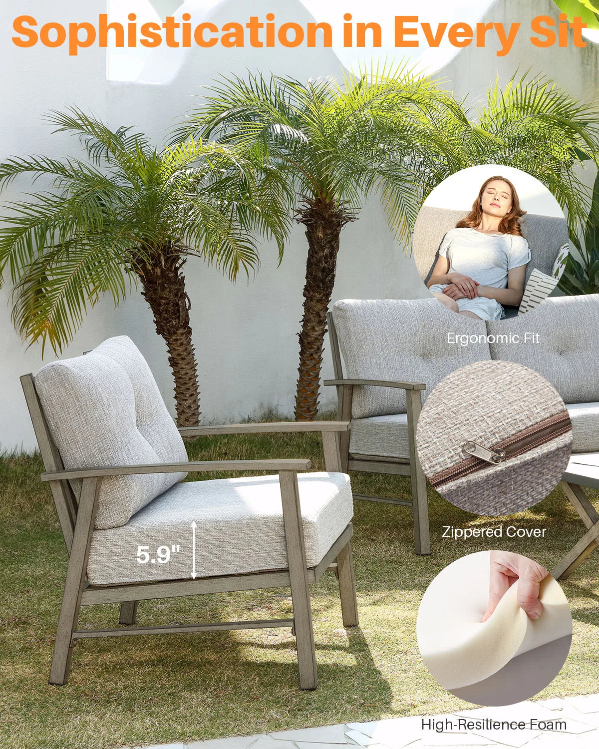 SeeHill Outdoor Patio Chairs Set of 2, 2 Pieces Patio Aluminum Armchair Conversation Sofa Chairs for Poolside, Garden, Limed Oak