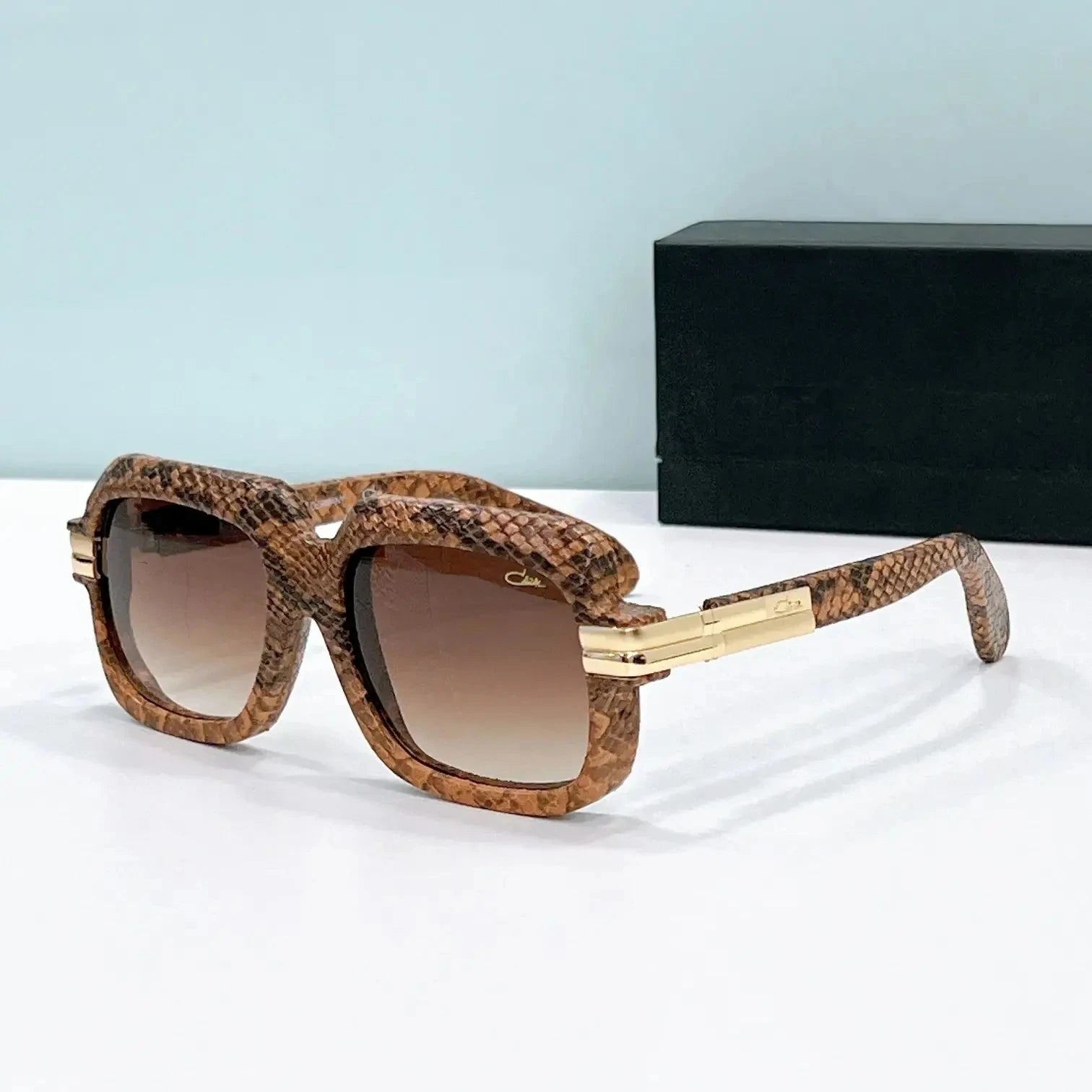 ORIGINALCAZAL MOD6073 Leather+Acetate Frame Classic Business Men Sunglasses Luxury UV400 Brown Lenses Women Couple Eyewear