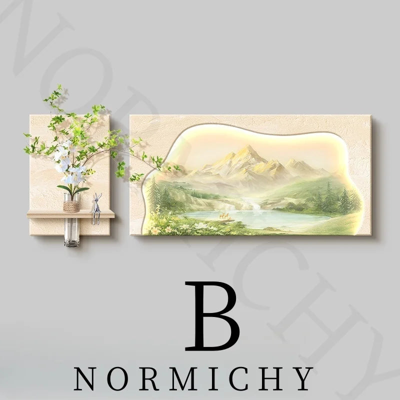 Simple Living Room Decoration Painting Natural Wood Sunshine Sofa Background Wall Hanging Painting High-End Landscape Wall Lamp