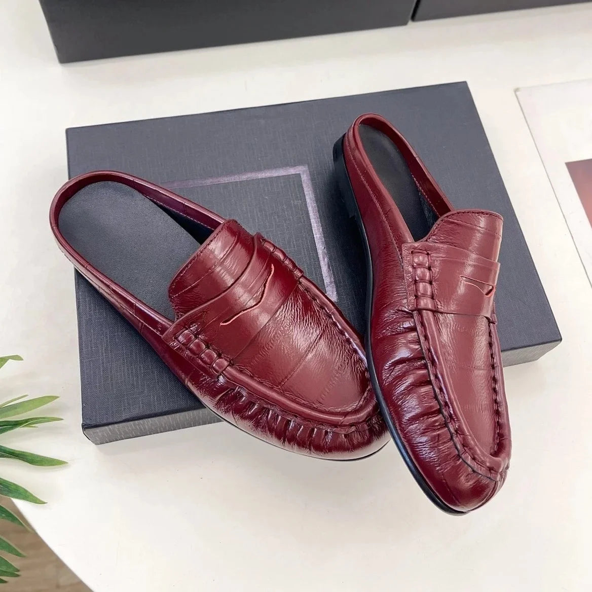 Genuine Leather Round-toes Mary Janes Slingback Gladiator Sandals Mules Loafers Female Slip-Ons Handmade Shoes Zapatos De Mujer