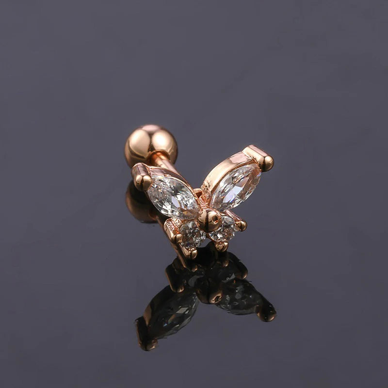 1Pcs Butterfly Earring for Women Ear Bone Nail Cartilage Earring Spiral Stud Earring Body Jewelry Gifts