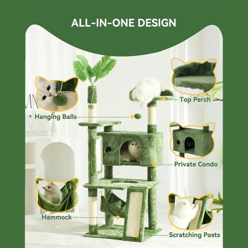 HOOPET Indoor Cat Tree Tower With Scratching Board Spacious Plush Perch And Interactive Hanging Ball Ideal For Multi-Cat Family