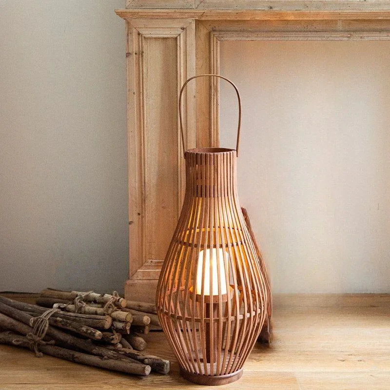 Vintage Wood Floor Candlestick Natural Bamboo Lantern Room Garden Hall Candle Holders Nordic Home Decoration Accessories Cage