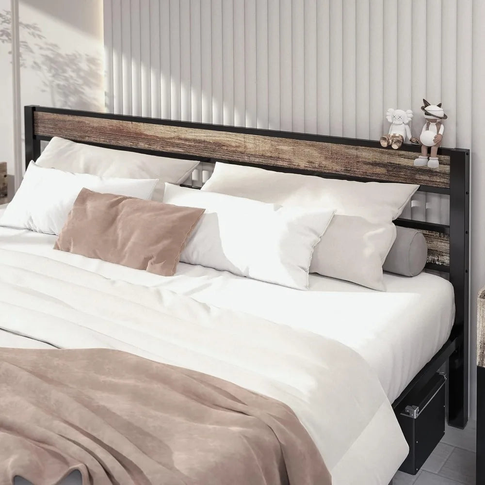 likimio california king bed frame wtih headboard, easy assembly, noise-free, no box spring needed, heavy strong metal support fr