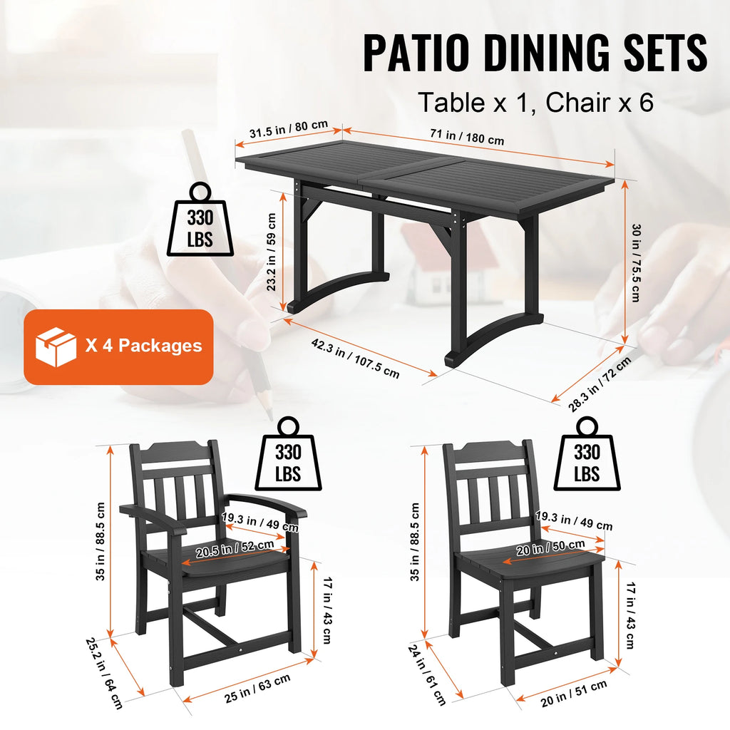 SucceBuy 7 Pieces Patio Dining Set, Outdoor Rectangle Furniture Table and Chairs Set, All Weather Garden Furniture Table Sets