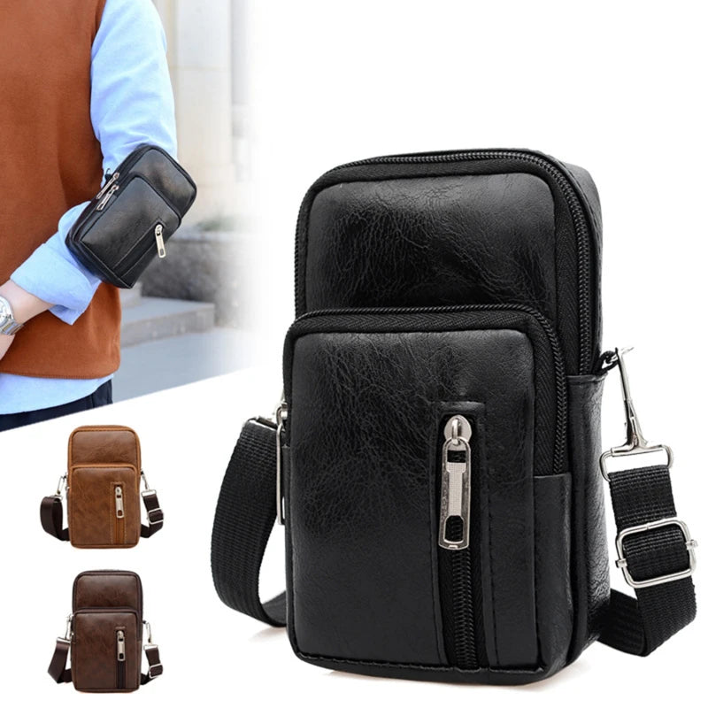 Men'S Shoulder Bag Multi-Function Leather Messenger Casual Crossbody Bags High Quality Male Purse Phone Chest Pack