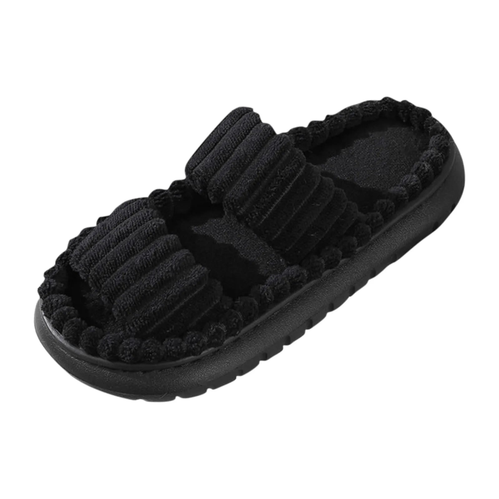 Autumn Winter New Women Home Slippers Open-Toe Cross Band Linen Soled Indoor Slides Linen Soled Non-Slip Bathroom Slippers