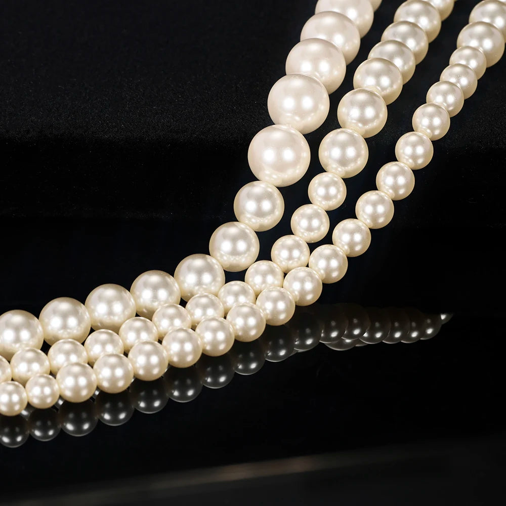 18K Gold Plated Multi-Layered Imitation Pearl Long Sweater Chain Necklace for Women Vintage Body Chain Party Wear Accessories