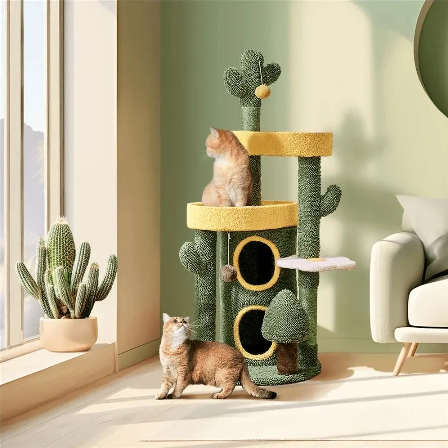48.5 H Oasisthemed Cat Tree Tower with 2 Condos 3 Perches Designed for Indoor Cats to Play Rest and Climb Ideal for Small to Me