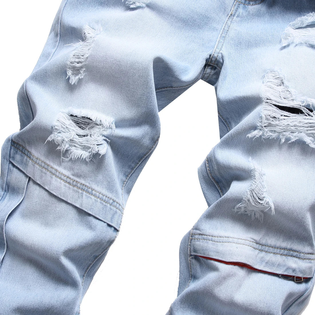 Men's Classic Retro Slim Fit Jeans with Patches and Rips; Men's Distressed Jeans; Men's Jeans with Zipper Decor LY054